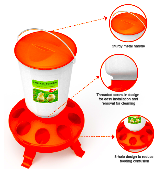 Bucket Foldable Legs Poultry / Chicken 1.5kg Feeder or 1.5 litre Drinker (single or pair options)