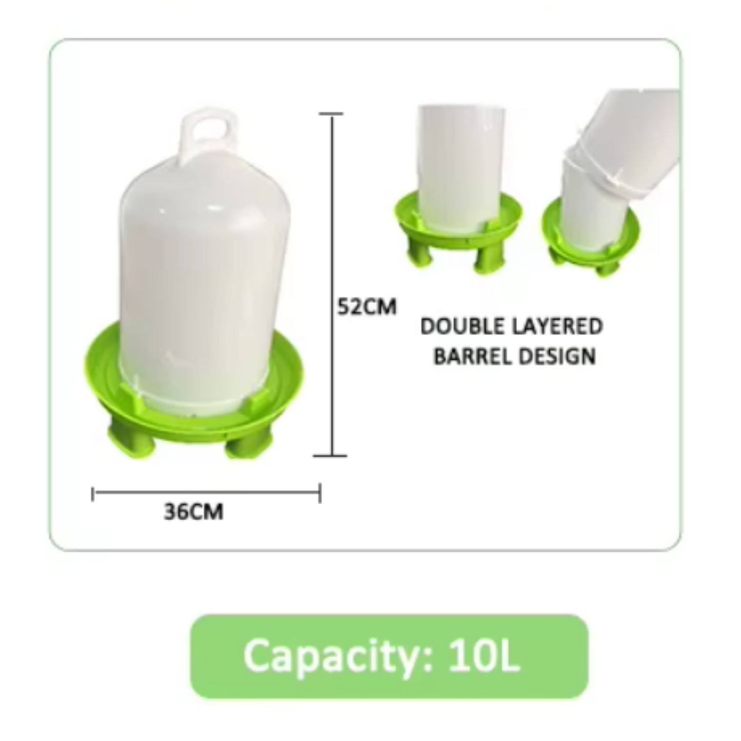 Poultry Large Green Double Cylinder Drinkers 8L/10L/12L