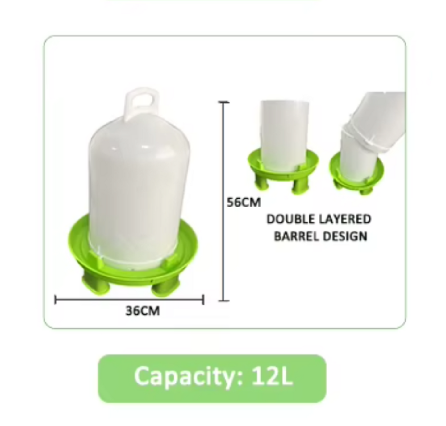 Poultry Large Green Double Cylinder Drinkers 8L/10L/12L