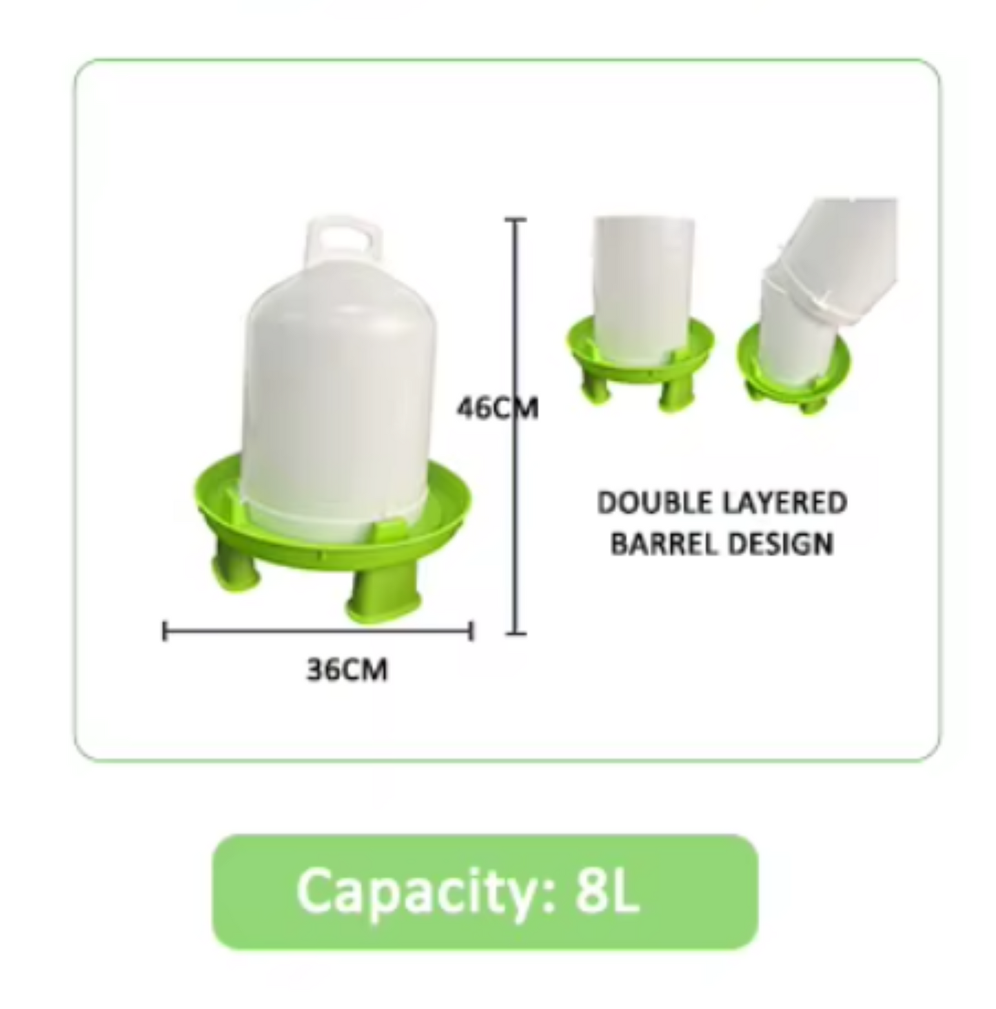 Poultry Large Green Double Cylinder Drinkers 8L/10L/12L