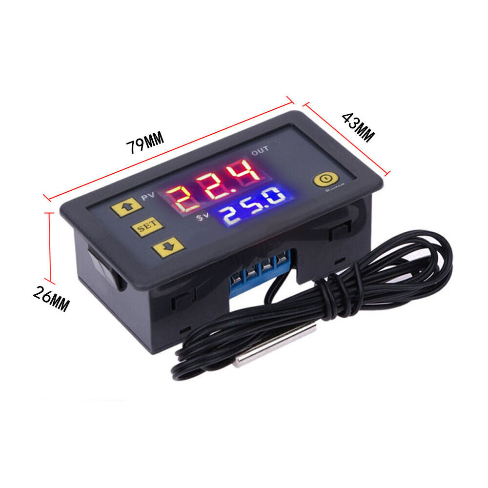 W3230 Digital Temperature Controller - Waterproof Sensor, LED Display, 110-220V, 20A Relay